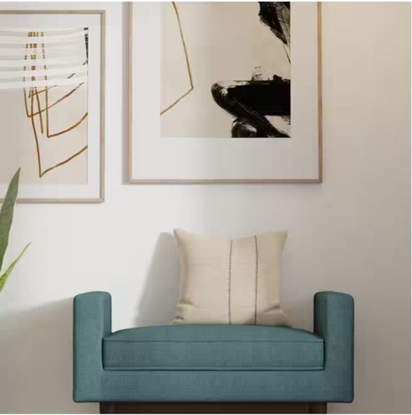 Scott 29 in. Wide Contemporary Rectangle Small Ottoman Bench in Smoky Teal Linen Fabric, Assembled